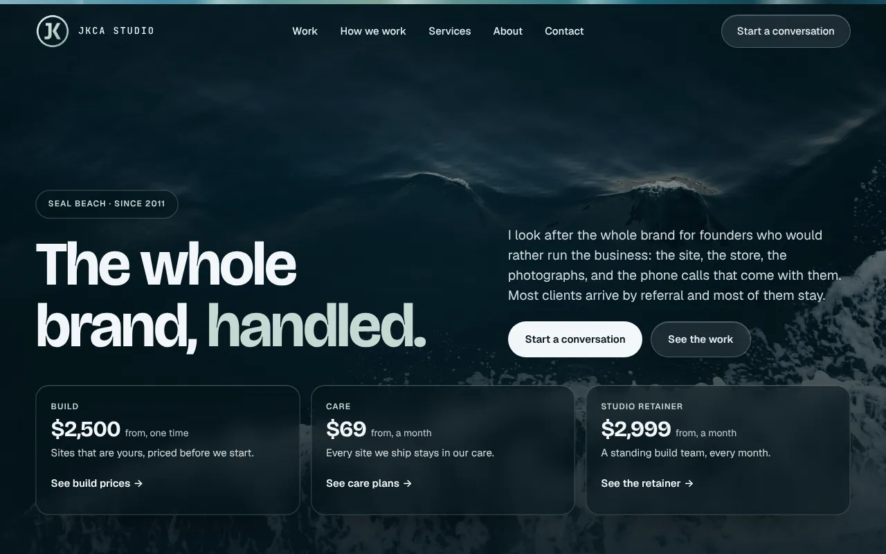 The JKCA Studio home page, captured live