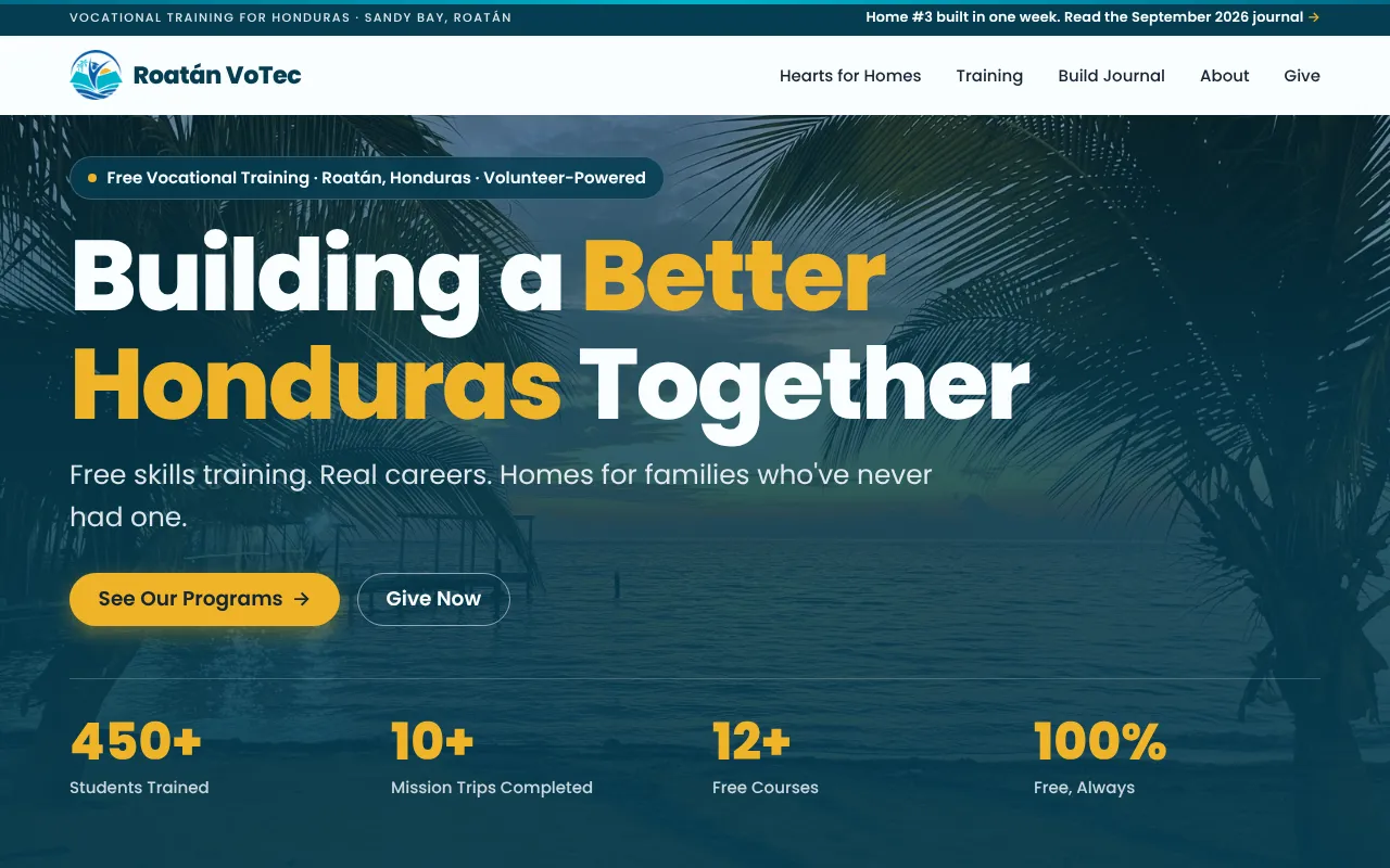 The Roatán VoTec home page, captured live